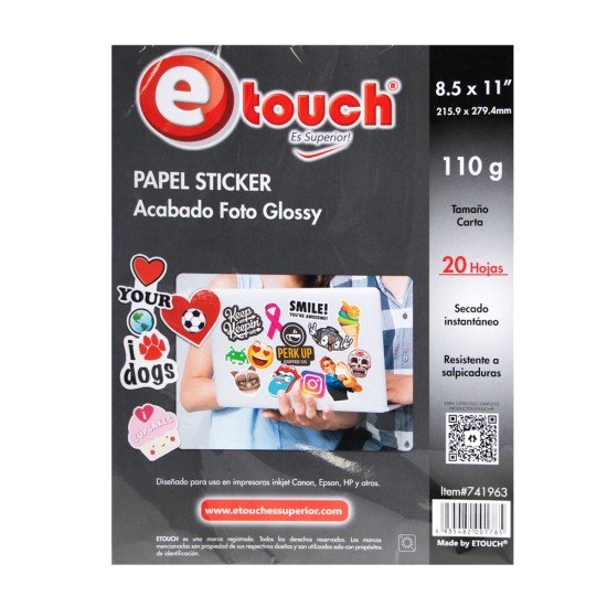PAPEL FOTOGRAFICO ETOUCH AUTO ADHESIVO CARTA 110G 20H