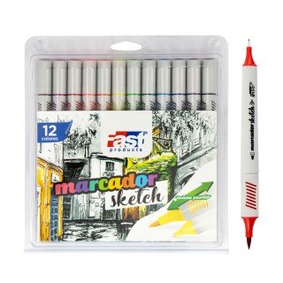 MARCADORES EN ESTUCHE FAST SKETCH DOB PUNTA 12C (6X12)