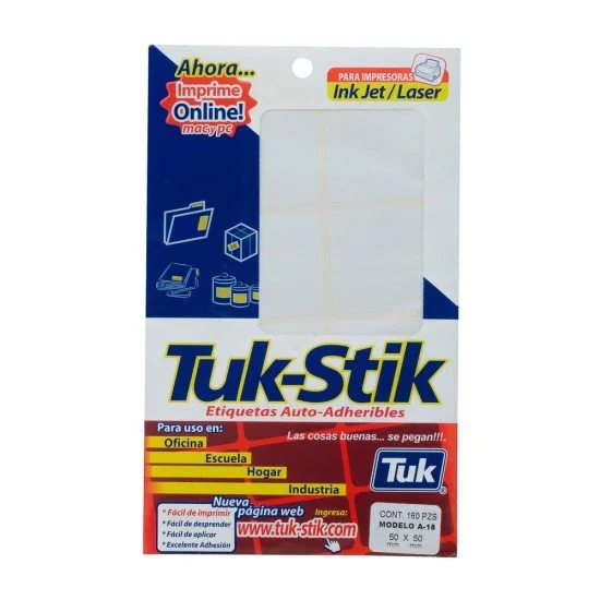 ETIQUETAS TUK-STIK A18 50X50MM SX160 UNIDADES (20)