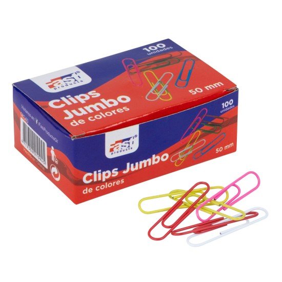 CLIPS JUMBO FAST COLORES CAJA CON 100 UNIDADES (10X10)