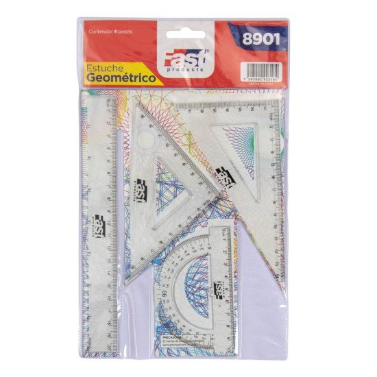 ESTUCHE GEOMETRICO FAST 8901 PEQUEÑO CON REGLA 20CM (2X72)