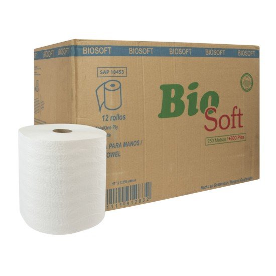 TOALLA DE PAPEL BIOSOFT DE 250MT PARA MANOS CX12