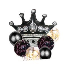 GLOBO FAST EN SET HAPPY BIRTHDAY CORONA NEGRO 7PZ (250)