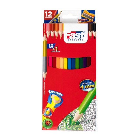 CRAYON DE MADERA FAST 12COL LARGO 4MM TRIANGULAR (144)