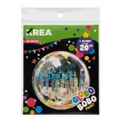 GLOBO KREA 20" BURBUJA PRINT HAPPY BIRTHDAY VELAS (50X10)