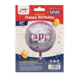 GLOBO FAST DECORATIVO 22" 4D HAPPY BIRTHDAY ROSADO