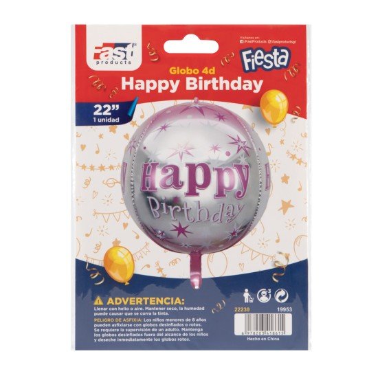 GLOBO FAST DECORATIVO 22" 4D HAPPY BIRTHDAY ROSADO