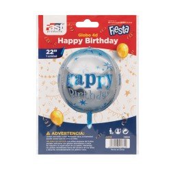 GLOBO FAST DECORATIVO 22" 4D HAPPY BIRTHDAY AZUL