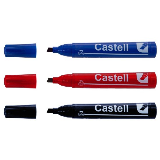 MARCADOR CASTELL PERMANENTE BX3 NEG AZUL ROJO
