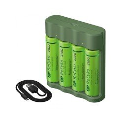 BATERIAS GP RECARGABLES 4AA 2000 2100MAH+CARGADOR AAA Y AA 