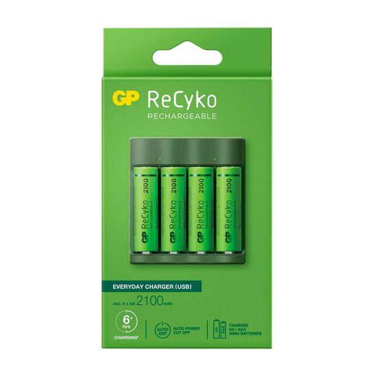 BATERIAS GP RECARGABLES 4AA 2000 2100MAH+CARGADOR AAA Y AA 