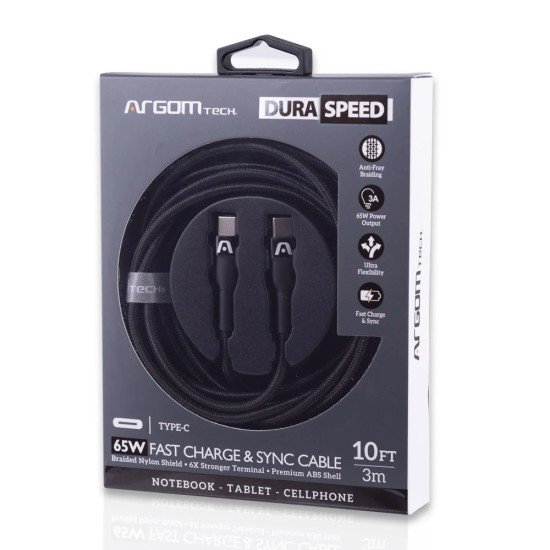 CABLE ARGOM 0048BK TIPO-C A TIPO-C 3MT 65W
