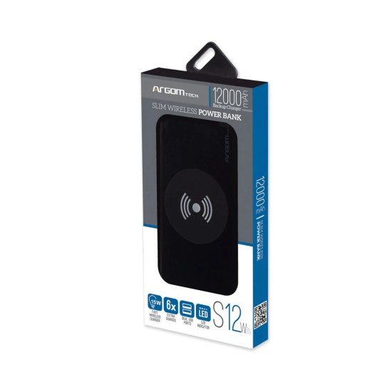 POWER BANK ARGOM 1156BK 12000MAH ALUMINIO