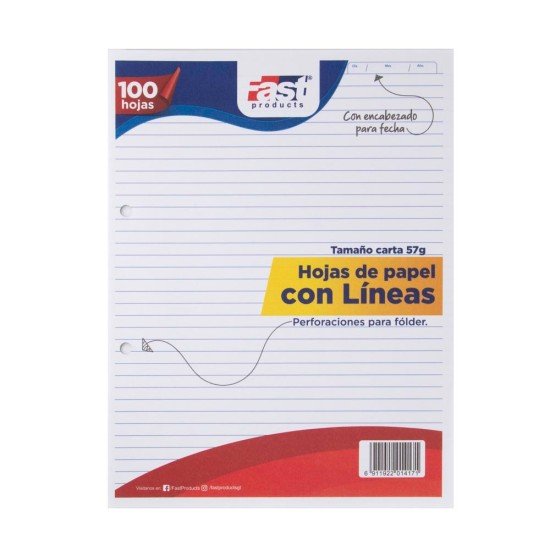 HOJAS CARTA FAST BX100 RAYADAS (50)